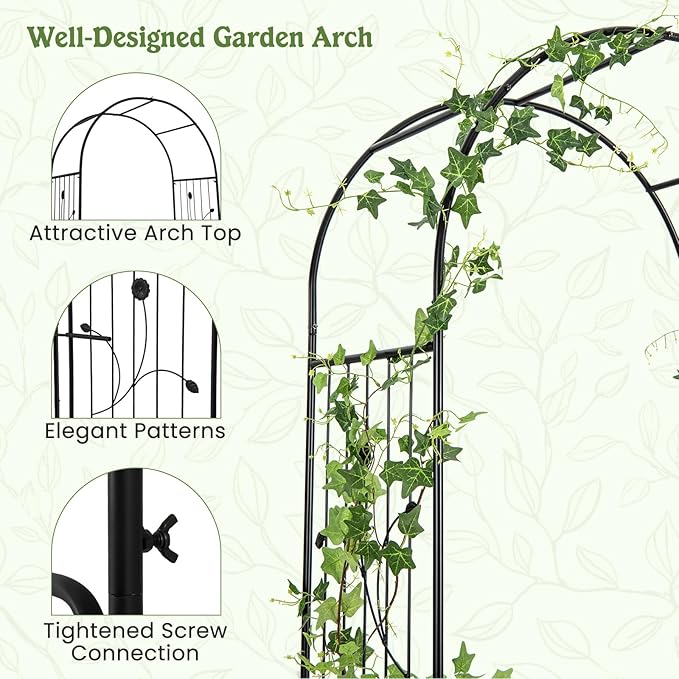 Moccha Garden Arch with Gate and Planter Boxes - 87" Metal Arbor Trellis for Climbing Plants Rose Vine, Heavy-Duty Archway Pergola, Garden Arbor for Wedding Ceremony Decoration Lawn Patio Bridal Party