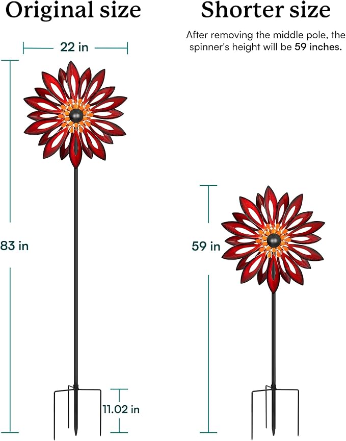 Wind Spinners Outdoor - Large Kinetic Metal Wind Sculptures & Spinners for Yard and Garden, Yard Spinner Decor for Outside (22" W x 83" H)