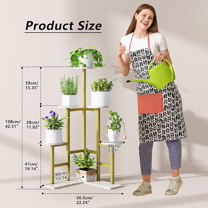 IBUYKE 6 Tier Plant Stand Indoor, Tall Flower Pot Stand for Multiple Plants, Tiered Corner Plant Shelf for Living Room Patio Balcony Garden, , Gold TMJ072G