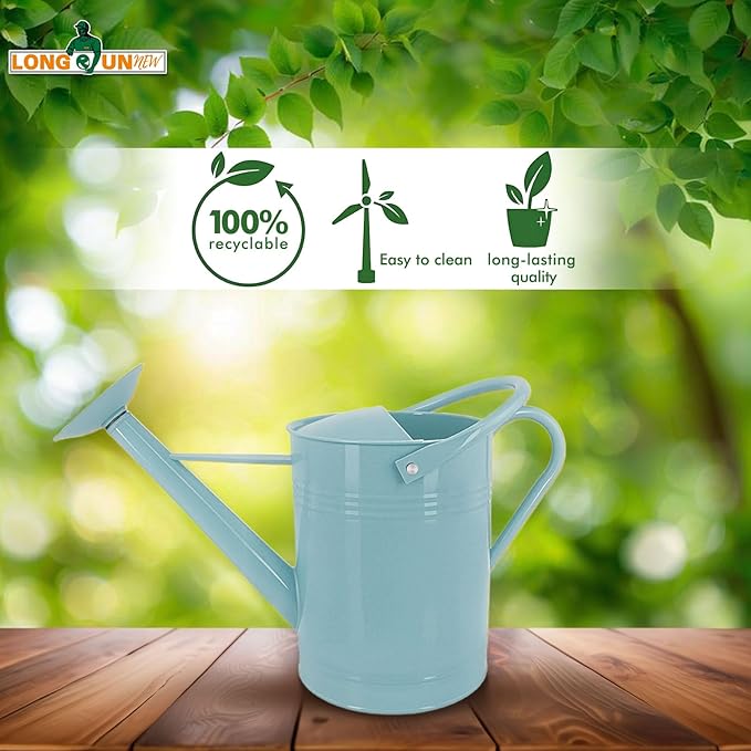 Galvanized Iron Watering Can for Indoor Plants, DIY Watering Cans for House Plant Garden Flower, Long Spout Water Can for Outdoor Watering Plants 6.44L 1.7 Gallon (Blue)