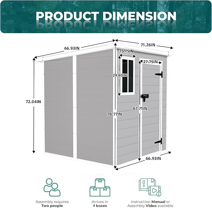 Resin Storage Shed 6x6ft, Outdoor Storage Sheds with Floor, Window, Lockable Doors and Vents, Tool Shed for Bike, Garden, Backyard,Lawn, All Weather Use (Grey, 6 * 6ft)