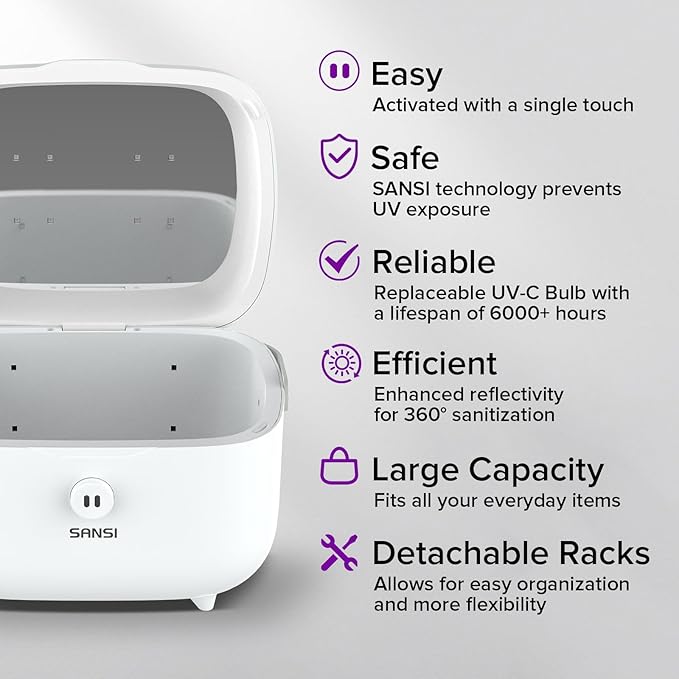 SANSI UV Light Sanitizer Box, 10W Sanitizes in 5 Minutes, 360° UVC Chips 5.1L Large Capacity Sanitizer for Baby & The Whole Family