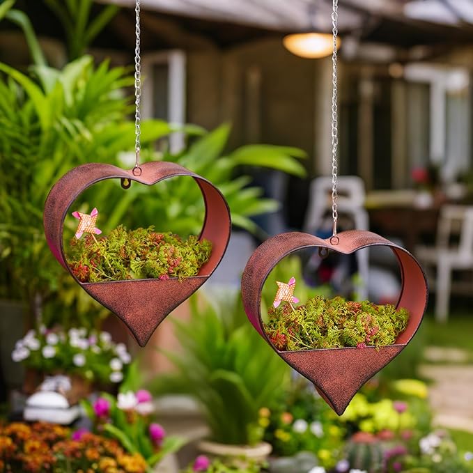 Metal Plant Hangers Indoor and Outdoor: Christmas Birthday Gifts for Women Mom Wife Garden Lovers - Heart Shape Hanging Planters Perfect for Window Wall Living Room Office Decor(2 Pack)