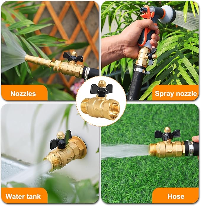 Full Flow Garden Hose Shutoff Valve, Heavy Duty Brass Shutoff Valve Hose Connector, Outdoor 3/4 Inch GHT Tube End Fitting Switch （3/4"GHT valve Butterfly Handle）