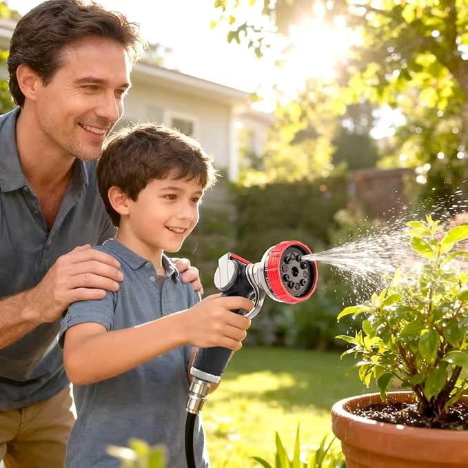 Garden Hose Nozzle,10 Adjustable Spray Patterns, Ergonomic Thumb Control Heavy-Duty Metal Spray Nozzle, Multi-Pattern Water Sprayer for Garden, Lawn, Car Wash (Thumb Control)