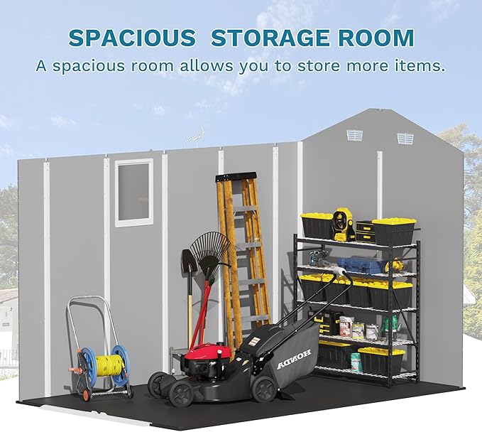 Devoko 6x10 FT Plastic Outdoor Storage Shed - Lockable Resin Tool Shed with Window & Floor - Easy Assembly for Garden, Backyard, Light Gray