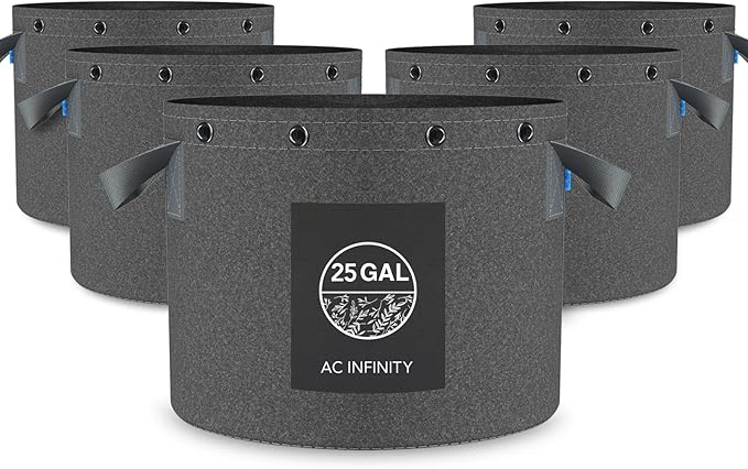 AC Infinity Heavy Duty Fabric Pots, 25 Gallon Aeration Reusable Grow Bags 5-Pack with 500G Thick Nonwoven Fabric and Multi-Purpose Rings, for Low Stress Plant Training Fruits, Vegetables, and Flowers