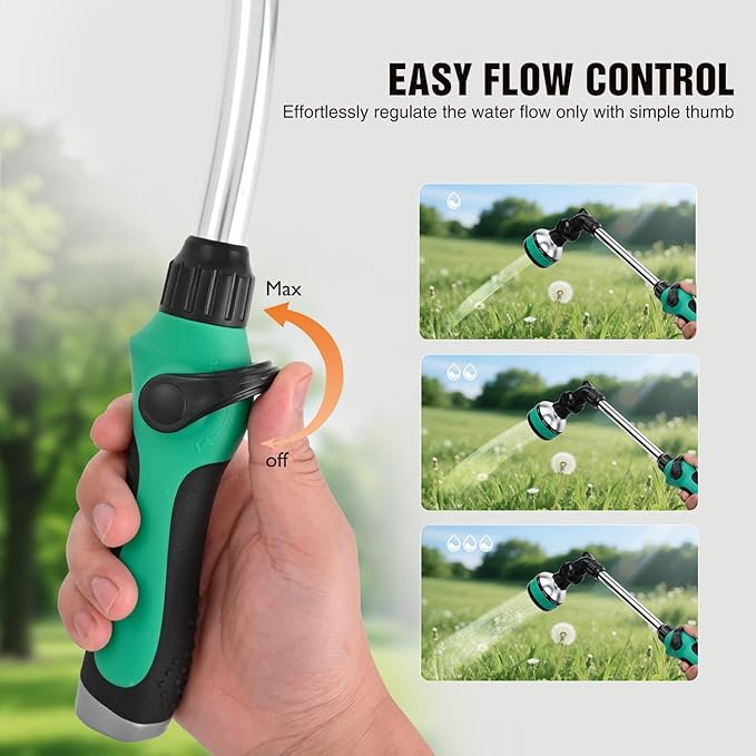 Yesker Metal Watering Wand for Garden Hose, 21 Inch, 10 Spray Patterns, Adjustable Water Sprayer with Pivoting Head, Garden Hose Nozzle with Thumb Flow Control, Ideal for Water Plant and Yard Washing