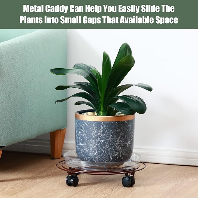 6 Packs 15.8 Inches Metal Plant Caddy with Wheels Extra-large Rolling Plant Stands Heavy-duty Wrought Iron Plant Roller Base Pot Movers Indoor Outdoor Plant Dolly Trolley Planter Tray Coaster