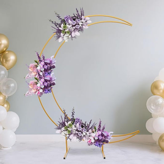 Wedding Arch, 7ft Metal Crescent Moon Wedding Arch Stand, Curved Flower Balloon Frame Garden Arbors and Arches for Wedding, Valentine's Day, Christmas, New Year Decoration (Gold)