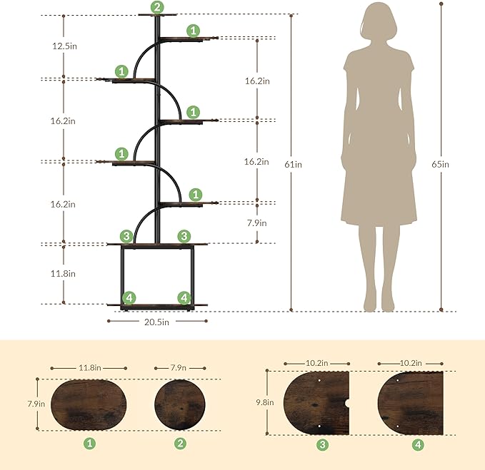 Plant Stand with Grow Light, Sturdy 61" Tall Plant Shelf Indoor, 8 Tiered Plant Shelves with Grow Lights, Large Indoor Plant Stands for Multiple Plants, Black Oval Display Rack for Home Decor