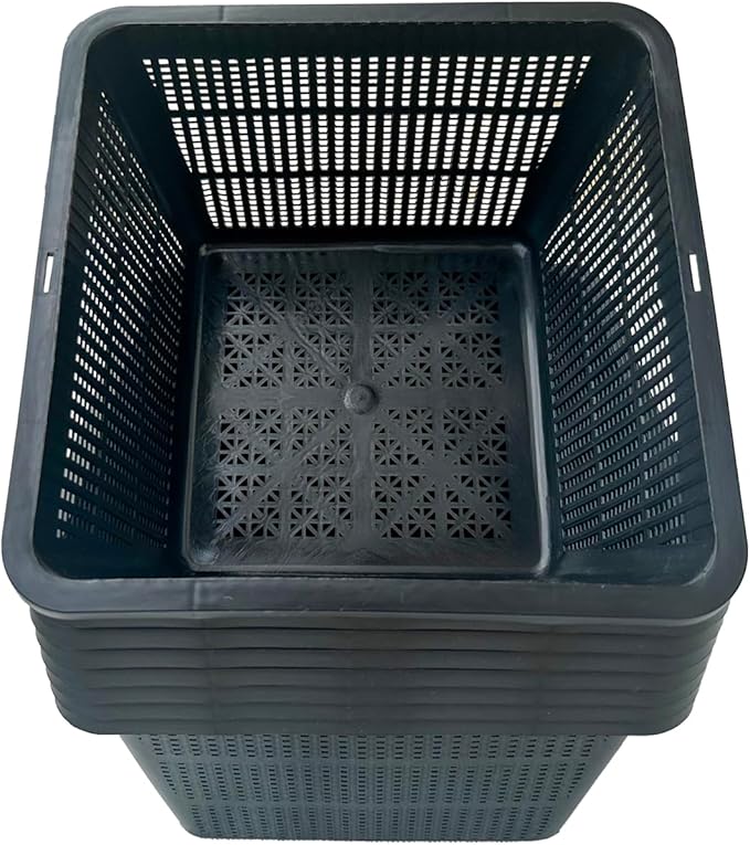 HG9SQBK 9-Inch Square Aquatic Plant Baskets - 8 Pack Durable Black Plastic Mesh Pond Containers for Live Aquarium Plants, Pond Planting & Hydroponic Pots