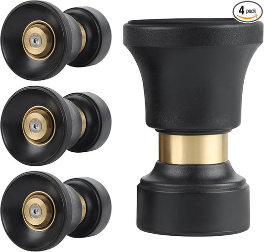 Hose Nozzle, Lichamp 4 Pack Heavy Duty Brass Fireman Style High Power Leak Proof Adjustable Garden Water Sprayer, Suitable for Car Wash, Patio Cleaning, Watering Lawn and Garden, Shower Pets (Black)