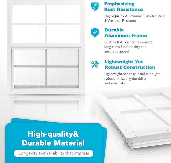 PRO FLEX 2 Pack Shed Window 24" x 36" - Ultra Thick White Aluminum Flush Mount with Tempered Glass and Screen - Shed Windows with Vertical Slider and Screws for Chicken Coop, Sheds, Barns, Playhouses