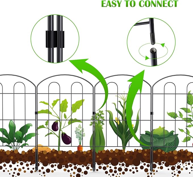 Decorative Garden Fence Outdoor 24in x 10ft Coated Metal RustProof Landscape Wrought Iron Wire Border Folding Patio Fences Flower Bed Fencing Animal Barrier Section Panels Decor