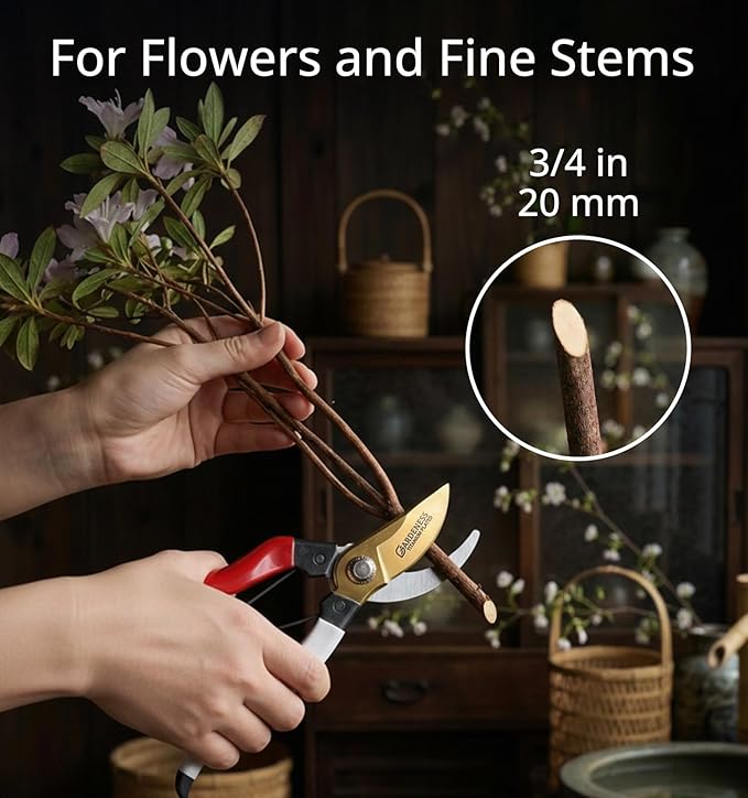 Gardeness Japanese Titanium Pruning Shears, Lightweight SK5 Bypass Garden Secateurs – Easy-Grip Hand Pruners for Women, Roses, Bonsai, Trimming & Everyday Gardening