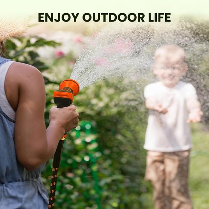 Giraffe Tools Non-Expandable Garden Hose 75FT 1/2” Lightweight Flexible Water Hoses Burst 600 psi with 9 Spray Function Nozzle Heavy Duty Hose