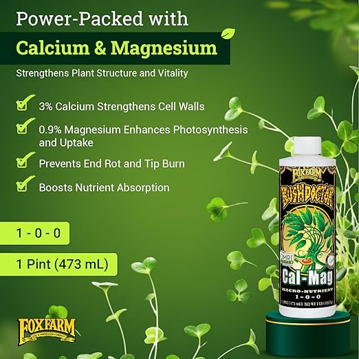 FoxFarm BushDoctor Cal-Mag - Liquid Calcium & Magnesium Supplement, Prevents Blossom End Rot & Tip Burn - Formula with 3% Calcium, 0.9% Magnesium for Gardening- NPK 1-0-0 (Pint)