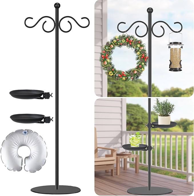 Thickened 74" Shepherd's Hook Stand, Bird Feeder，Floor Hanging Plant Stand，Wind Chime Hanger, Waterproof Metal & Adjustable-Height Standing Pole Holder , Indoor & Outdoor（2 Placement Racks