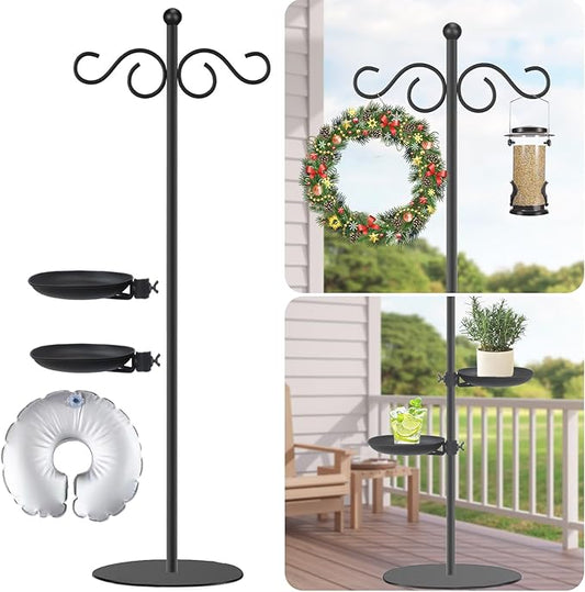 Thickened 74" Shepherd's Hook Stand, Bird Feeder，Floor Hanging Plant Stand，Wind Chime Hanger, Waterproof Metal & Adjustable-Height Standing Pole Holder , Indoor & Outdoor（2 Placement Racks