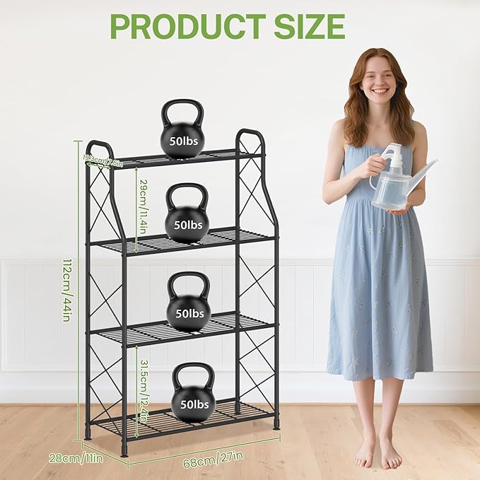 iDavosic.ly 4 Tier Plant Stand Indoor, Metal Tiered Corner Flower Display Holder Shelf Outdoor for Large Pots, Tall Rack for Patio Porch Garden Balcony Living Room, Modern Black