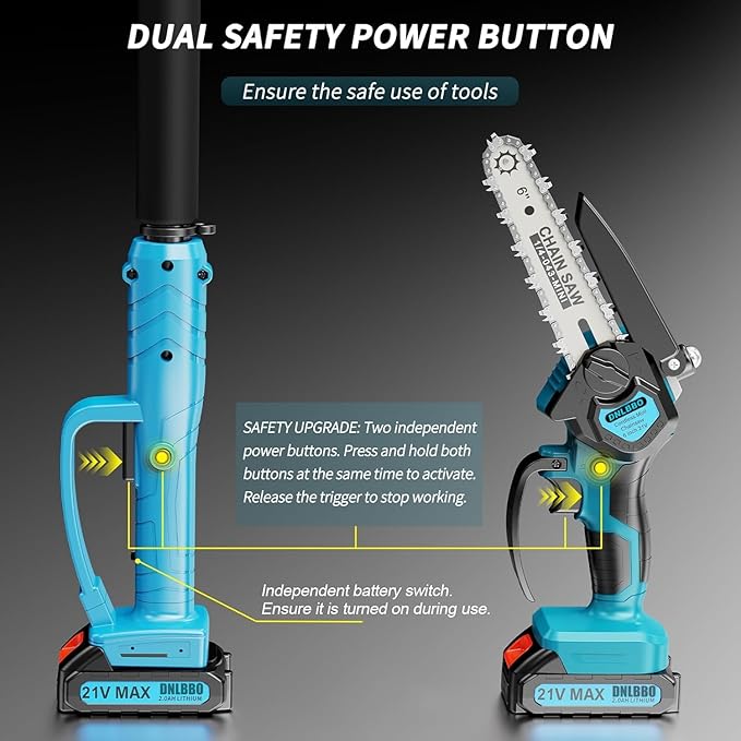 2-in-1 Cordless Pole Saw＆6 Inch Mini Chainsaw,16 FT Max Reach Pole Saw Battery Powered,Adjustable 180° Cutting Angle with 2 Battery,Pole Saws for Tree Trimming