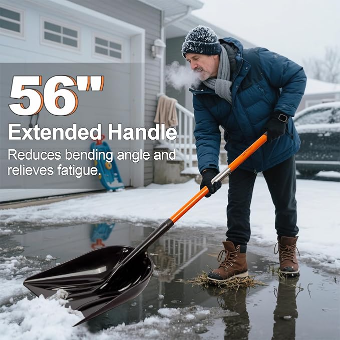 VNIMTI Snow Shovel for Snow Removal, Heavy Duty Snow Shovel for Driveway with Long Fiberglass Handle, 56 Inches