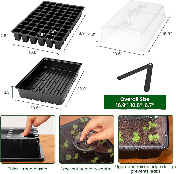 SOLIGT 60 Cell Seed Starter Kit with Grow Light and Heat Mat, Seed Starter Tray with Higher 4.3” Humidity Dome, Flexible Light Positioning for Seed Starting & Seedling Growth