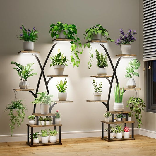Plant Stand with Grow Lights - 8 Tiered Indoor Plants Stand, 50" Lighted Corner Plant Stand Metal Tree-Shaped Flower Holder for Indoor Growing,Living Room Patio Corner, Decorative Rack for Room 2PCS