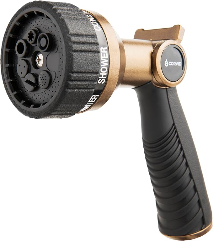 Thumb Control 8-Pattern Garden Hose Nozzle, High-Pressure Adjustable Spray with Ergonomic Soft-Grip Handle and Durable Metal Construction, Ideal for Lawn & Garden, Car Washing