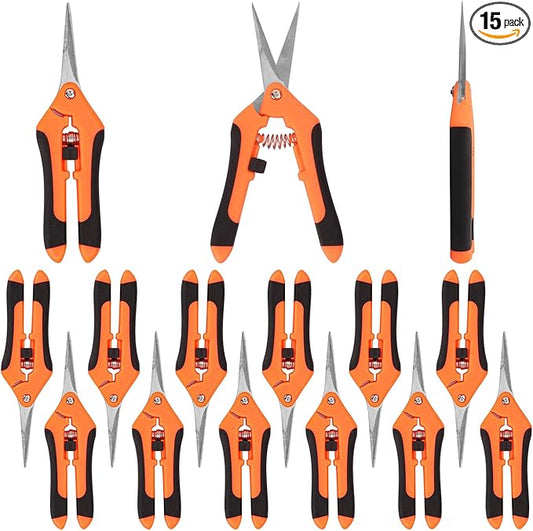 15 Pack 6.5 Inch Orange Garden Pruning Scissors, Stainless Steel Blades Hand Pruner, Sharp Point Gardening Shears Cutter, A Must-have Gardening Pruning Shear, Supplies & Accessories