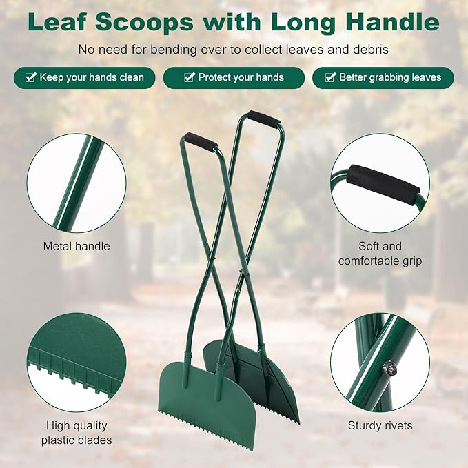 Leaf Grabber and Adjustable Metal Rake Set with Long Handle, 79-Gallon Reusable Yard Waste Bags & Gloves – Complete Leaf Collector Tool Kit