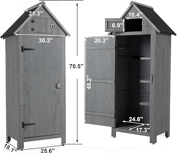 KEIKI 30.3" L Outdoor Storage Cabinet Tool Shed,Wood Frame with Sloped Roof Lockable Door for Patio Furniture