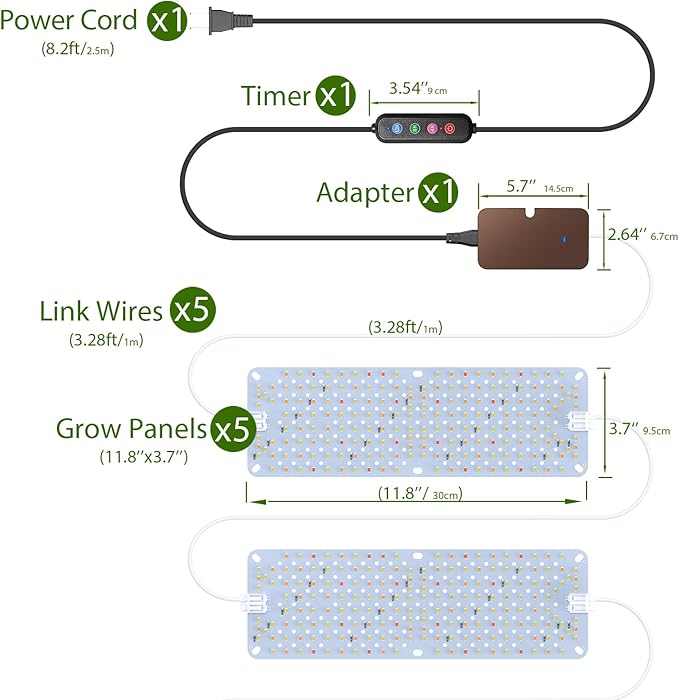 Full Spectrum 960 LEDs Grow Lights,60W Plant Grow Lights for Indoor Plants with Daisy Chain Function, Sunlike Spectrum,4/8/12/16/20H Timer for Seed Starting(Pack5)