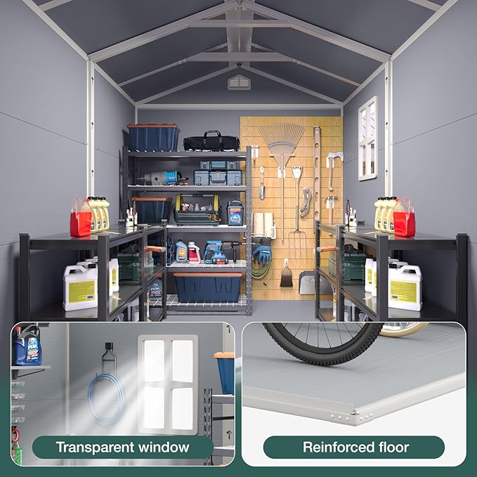 6x8FT Storage Shed Plastic Outdoor Storage Shed Waterproof Container House with Lockable Door and Transparent Window for Garden, Lawn