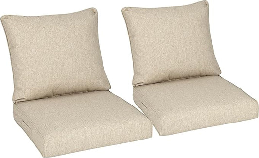 Aoodor 24" x 24" Patio Deep Seat Cushion Set, Water Resistant & Fade Resistant Outdoor Furniture Cushions with Adjustable Straps for Patio, Deck, Garden, Set of 2, Brown