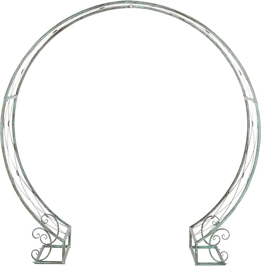SAFAVIEH Outdoor Collection Mizell Antique Green Lattice Wrought Iron Moon Gateway Arbor