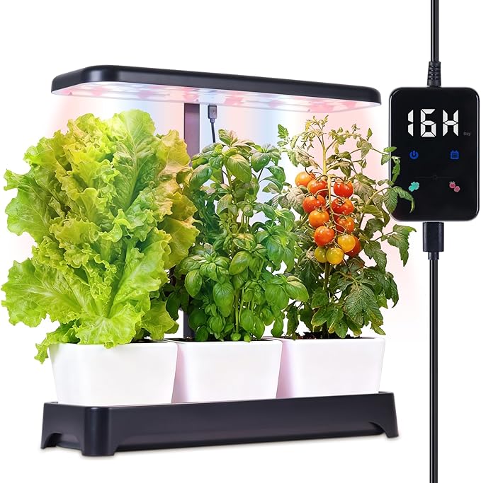 Indoor Garden Led Grow Light, Full Spectrum LED Grow Lamp for Indoor Plants with Intelligent Controller, Height Adjustable, Ideal for Home Desk Plant Lighting (Without Pots) (Black, 16.5*6.5*4 inch)