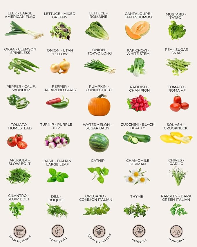 50 Tactiko Survival Vegetable, Herb & Fruit Seed Kit - U.S.A. Harvested Varieties - Over 35,000 Non-GMO Heirloom Seeds - Emergency Seed Vault in Waterproof Mylar Bag - Long-Term Storage