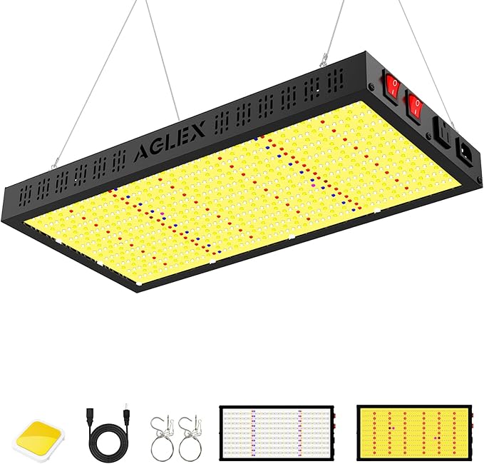 AGLEX E2000 LED Grow Light, Full Spectrum Grow Light with UV IR Diode, Grow Light for Indoor Plants with Daisy Chain & Built-In Silent Fan, Plant Growing Lamps for 2x3 FT Coverage, Veg Bloom Daul Mode