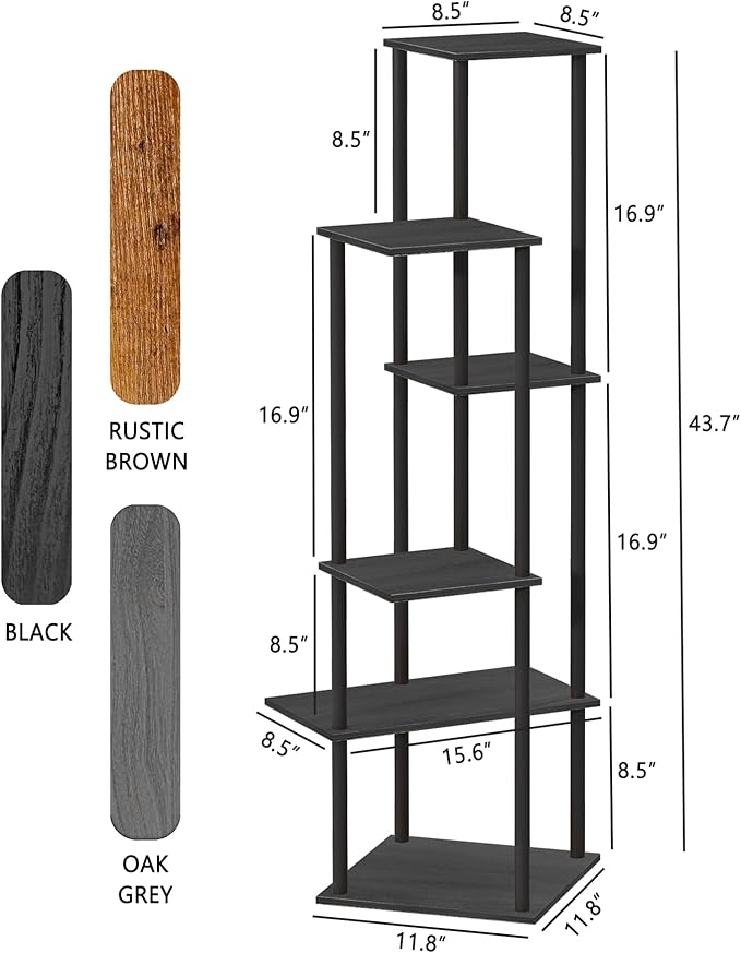 Tall Plant Stand Indoor, 6-Tier Modern Plant Shelf for Multiple Plants, Wood Metal Flower Holder for Living Room Balcony Bedroom, Black