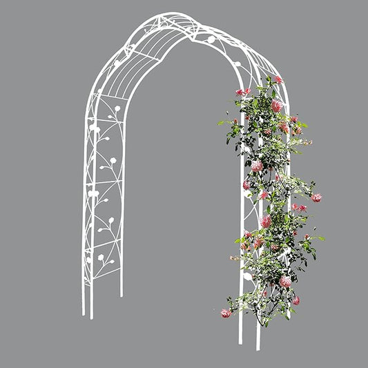 Metal Garden Arch, Assembly Garden Arbor Trellis Climbing Plants Support Rose Arch Outdoor Wedding Arch Party Events Archway (W59'' x H98.4'', Cream White)