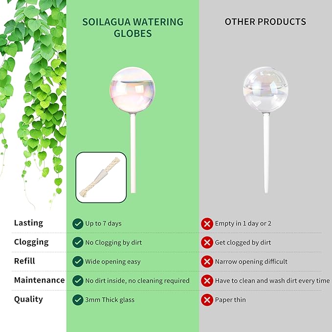 6.4 oz Medium Plant Self Watering Globes, Light Iridescent Glass Water Bulbs for Indoor Plants, Vacation Watering System, Plant Watering Spikes Stakes, Automatic Plant Waterer, 4 Pack