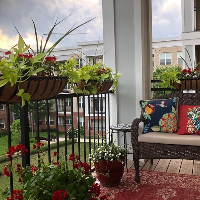 24 Inch Railing Planter Window Box Deck Balcony Rail Planter with Coco Liner Metal Wall-Mounted Coconut Liner Planter Basket English Horse Trough Planters for Outdoor Balcony Porch Fence (2 Pack)