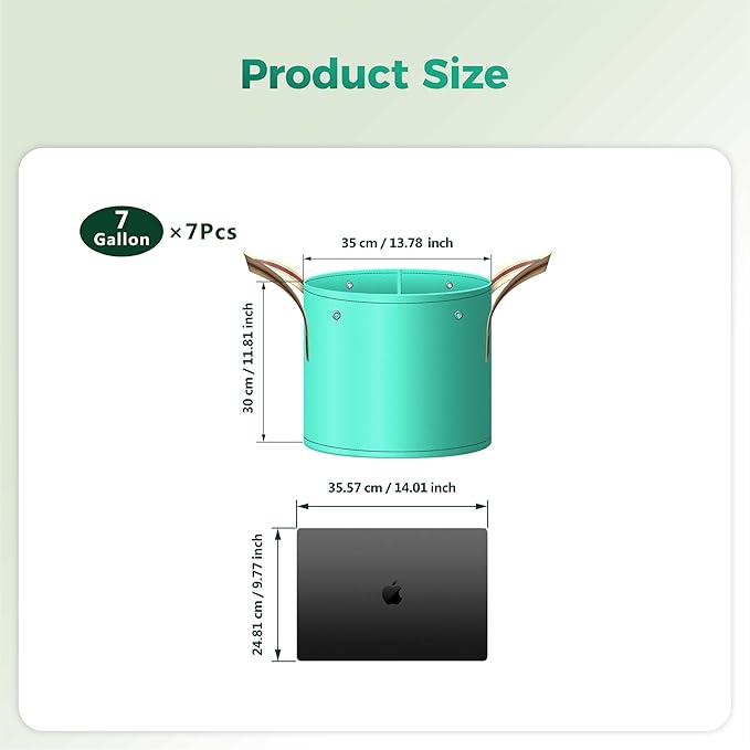 7 Pcs 7 Gallon Grow Bags, PE Garden Grow Bags for Plants with Branch-Binding Holes and Bottom Drain Holes, Ideal for Vegetables, Strawberries and Flowers