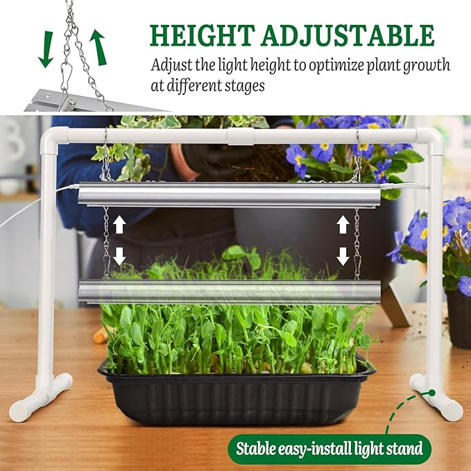 SOLIGT 1020 Size Seed Starter Kit with Grow Light and Heat Mat – 7" Humidity Dome, 6x12 Cell Seed Starter Tray, Bright-Adjustable with 8/12/18H Timer & Stand for Seed Starting & Seedling Propagation