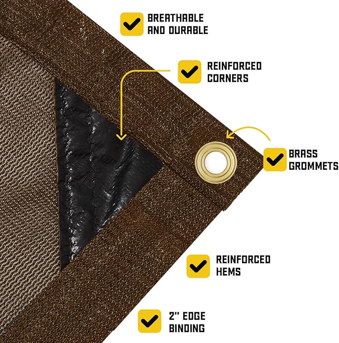 Core Tarps 60% Brown Shade Cloth with Grommets - 7 X 14 FT Heavy Duty Mesh Tarp - Sun Shade Cloth for Garden Vegetables Plants Greenhouse Outdoors Backyard Fences Dump Trucks Patio Mesh Shade Tarp
