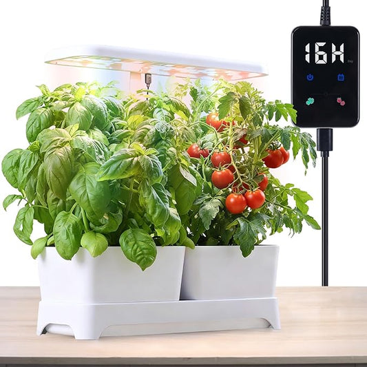 Indoor Garden Led Grow Light, Full Spectrum LED Grow Lamp for Indoor Plants with Intelligent Controller, Height Adjustable, Ideal for Home Desk Plant Lighting (White, 16 * 6.3 * 7.1 inch)