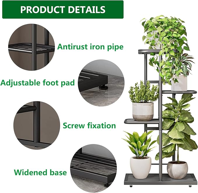LINZINAR Plant Stand Indoor Outdoor Corner 4 Tier Metal Plant Shelf Patio Plant Rack for Garden Corner Balcony Living Room