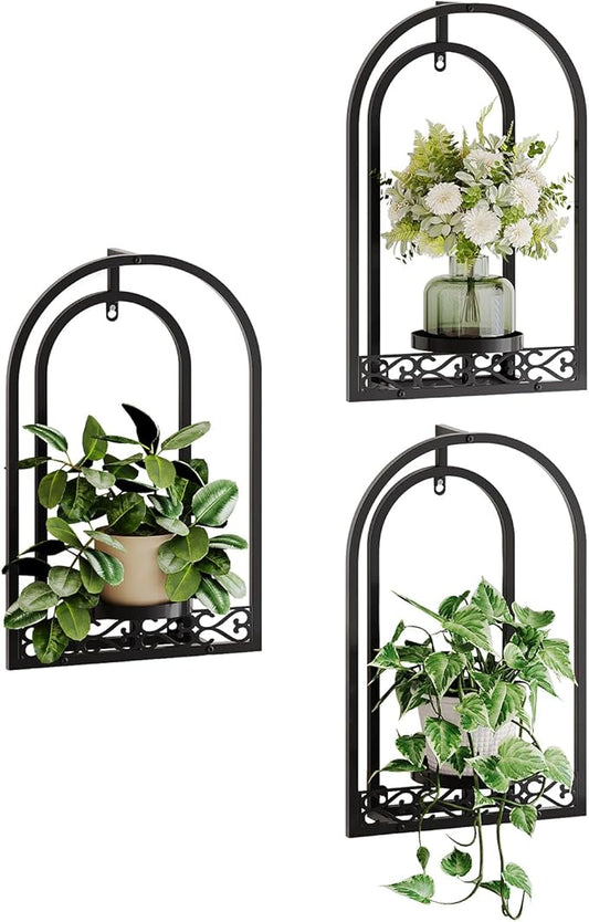 3 Pack Metal Wall Planter Arch Frame Hanging Plant Stand, Modern Black Iron Wall Decor for Indoor Outdoor Living Room, Balcony, Garden, Decorative Wall Mounted Plant Holder Set (3 Pack-Black)